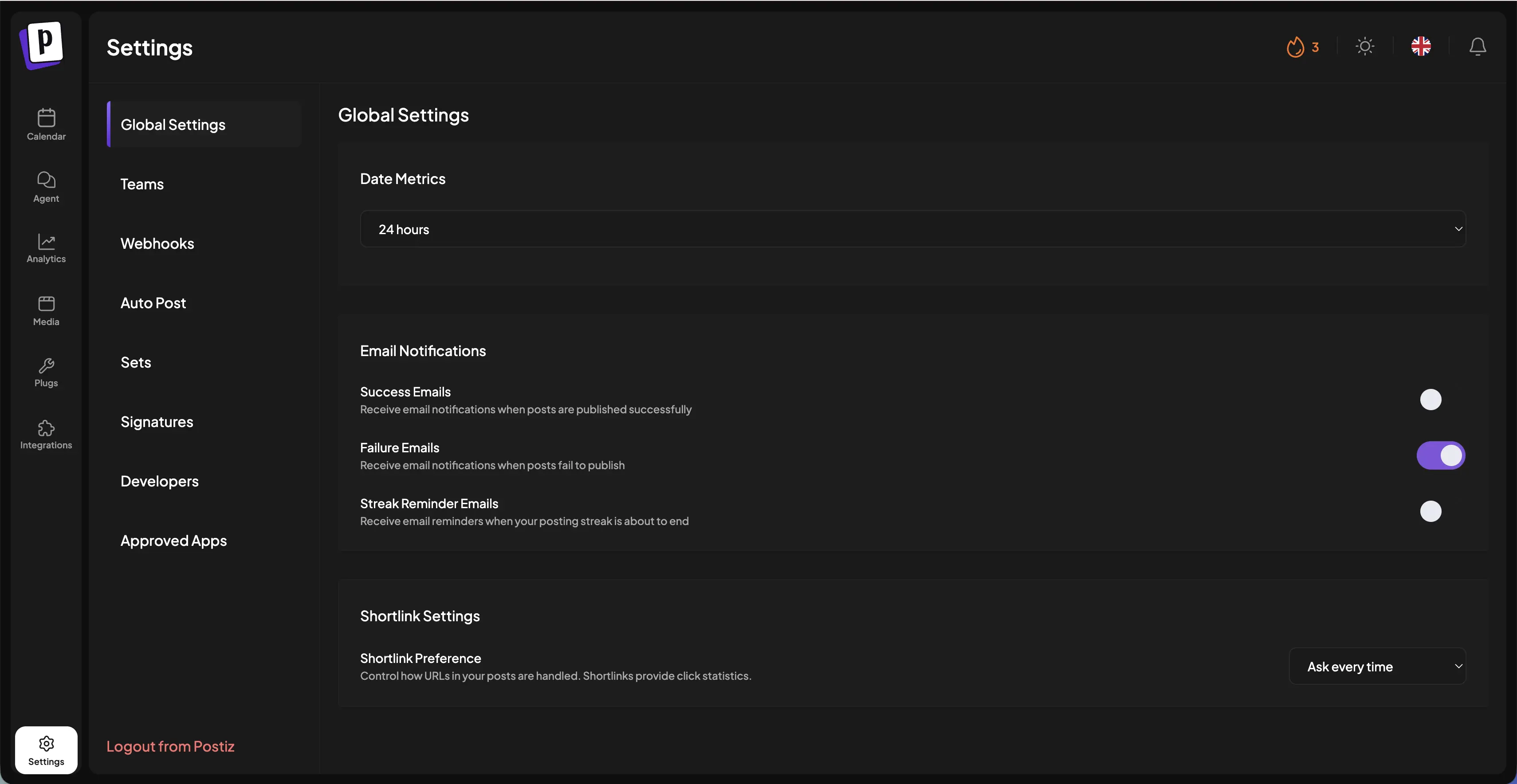Platform-specific publishing settings for different social media channels