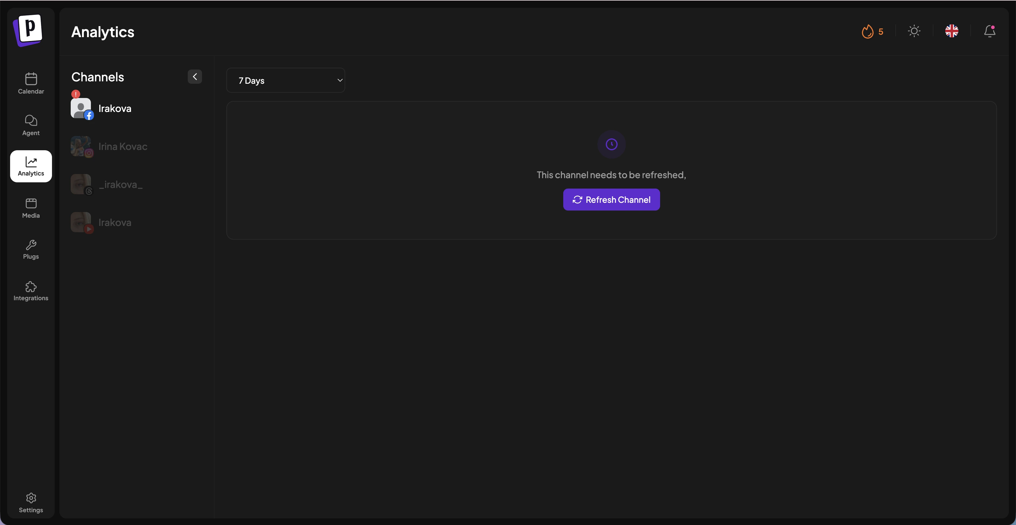 Publishing status screen showing scheduled published draft or failed social posts
