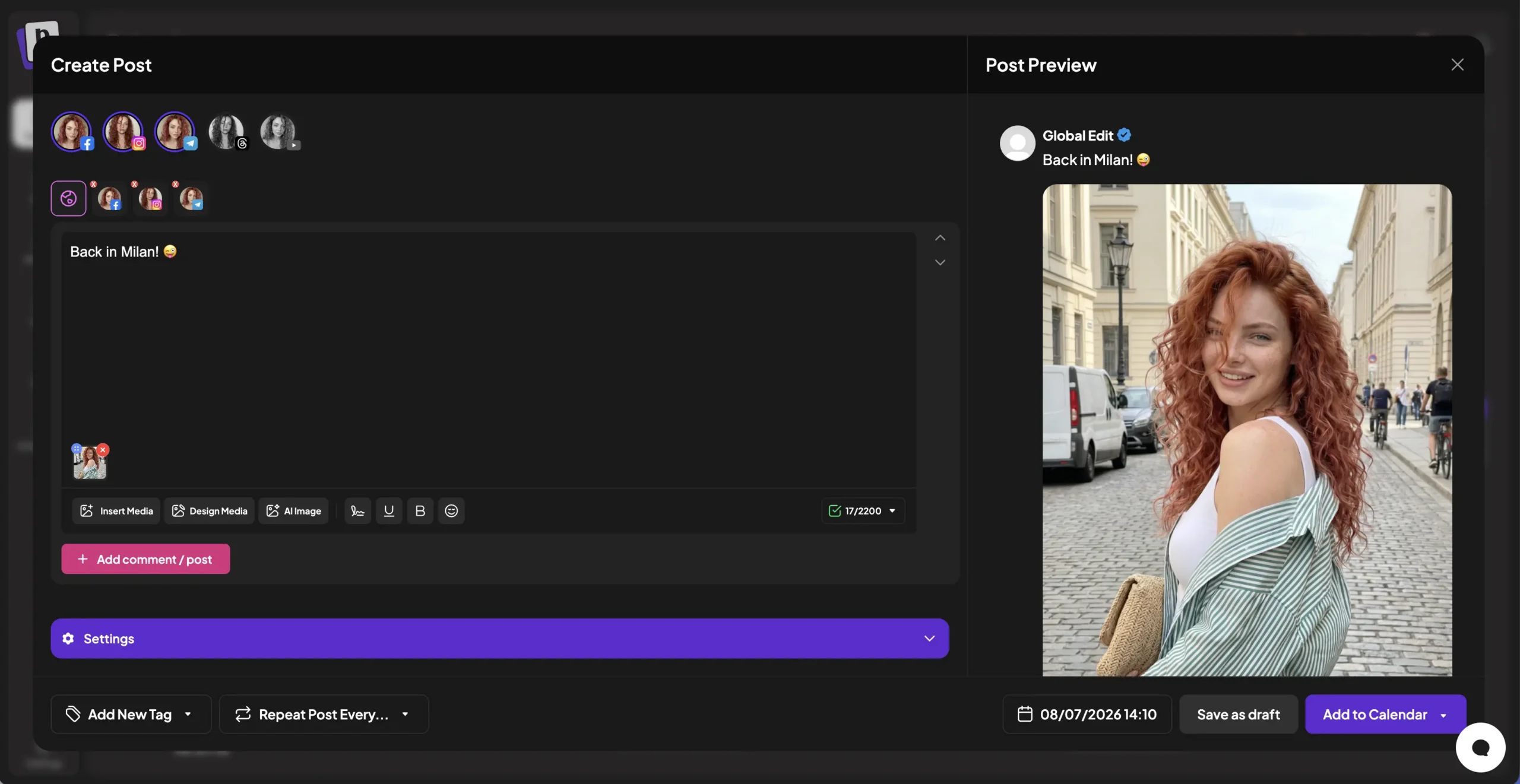 TikTok publishing flow showing connected account and video publishing settings